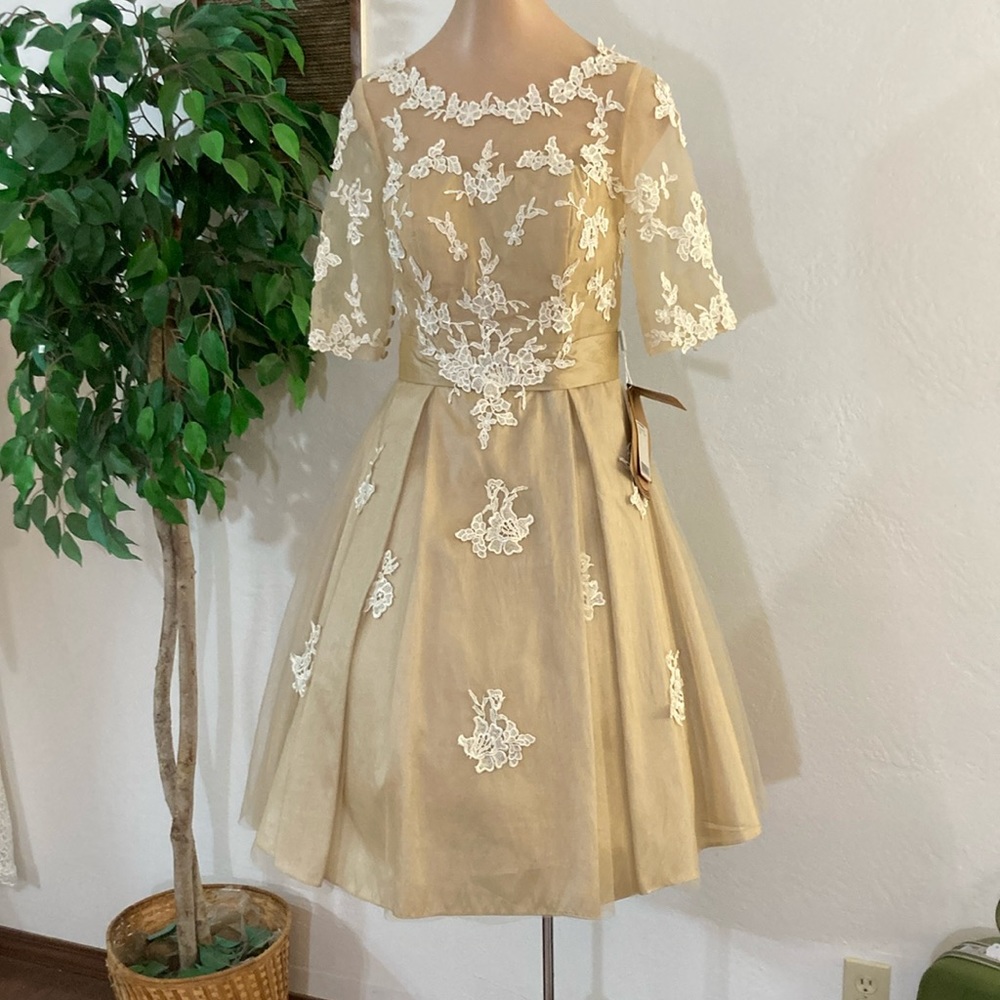 Vintage 50s Style Court House Wedding Gown Dress prom  Knee length Champagne 6